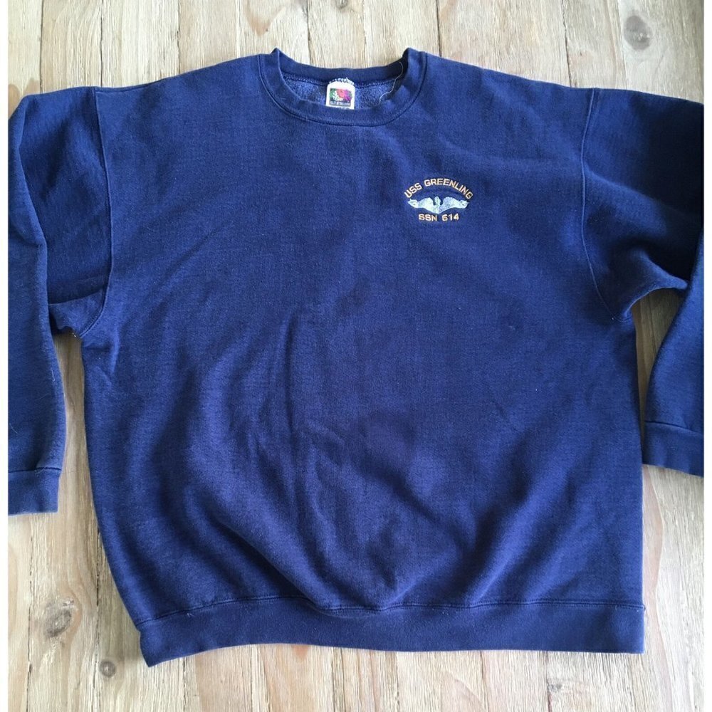 USS Greenling SSN-614 Crewneck Sweatshirt Vintage Navy Blue Fruit Of The Loom XL
